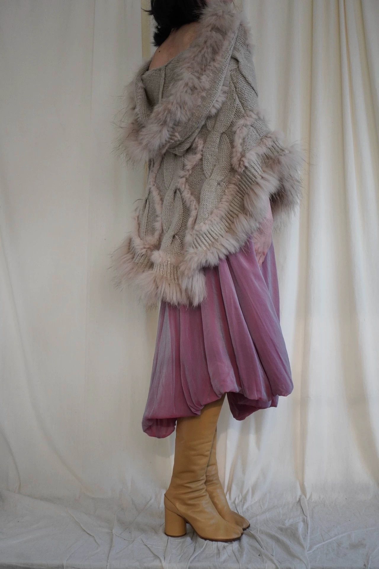 Kansai Yamamoto KansaiYamamoto 2000s Rare Hooded Knit Cape Light Pink Camel Size ONE SIZE - 4 Thumbnail
