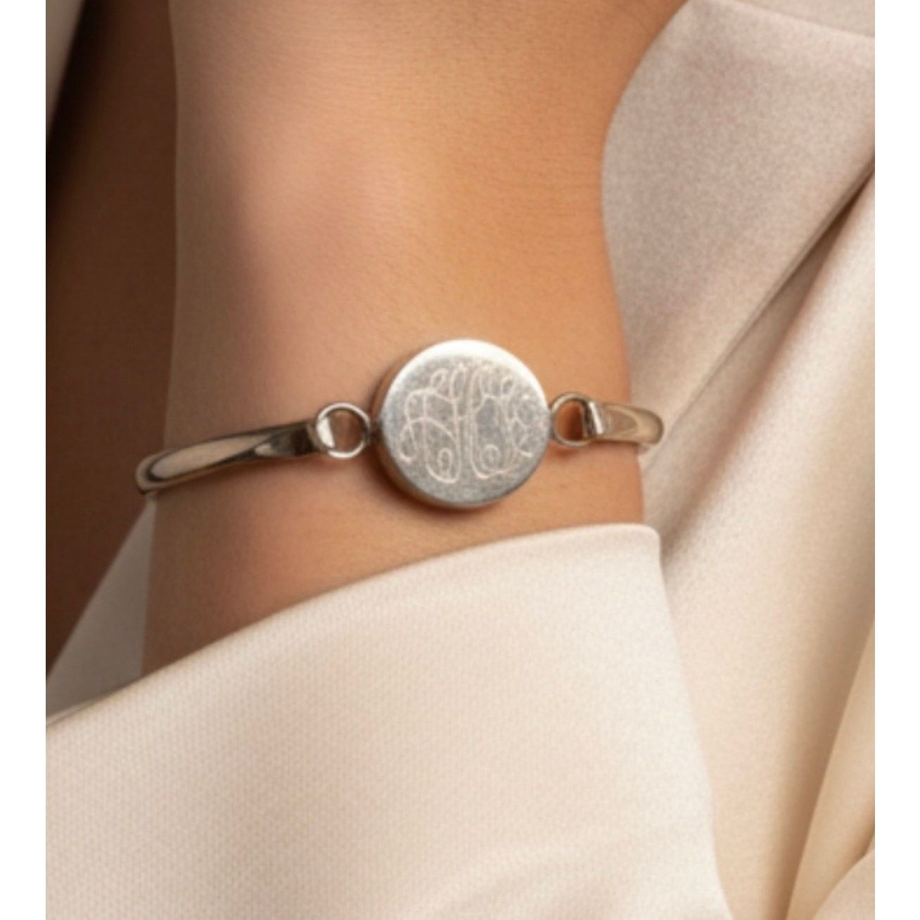 Other Vintage Sterling Silver 925 Bangle Bracelet Monogram 7 Inch Size ONE SIZE - 1 Thumbnail
