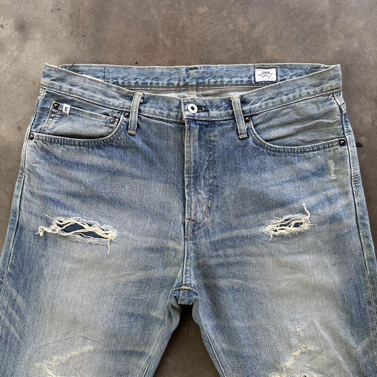 Japanese Brand Vintage Edwin Distressed Faded Denim Jean Pant W37 Size US 37 - 3 Thumbnail