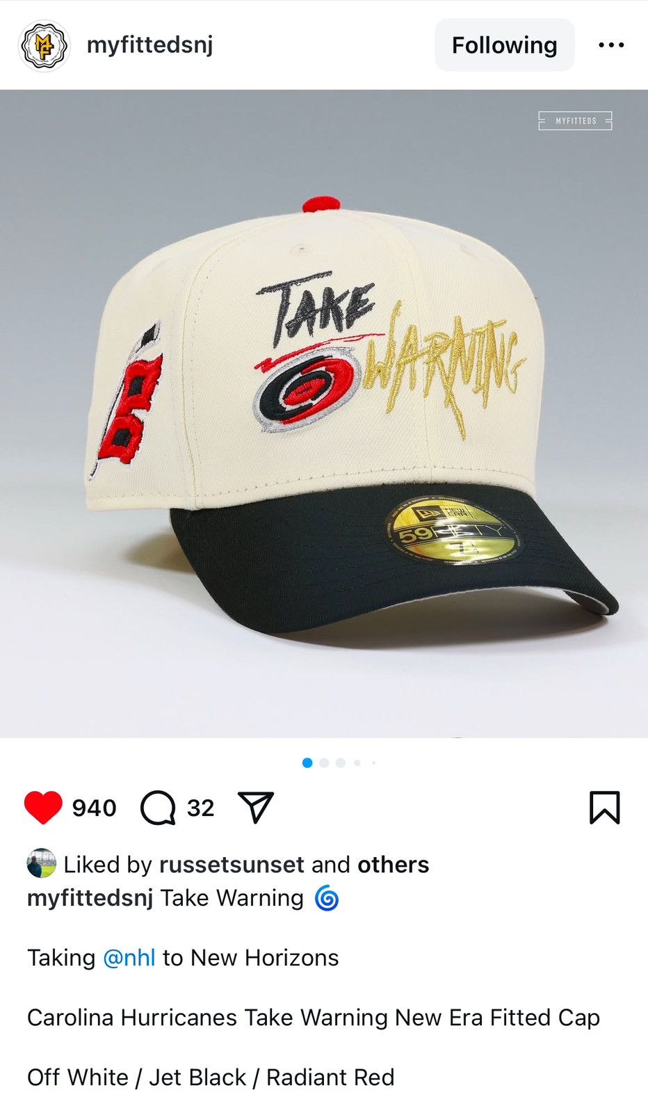 MyFitteds 7 3/8 CAROLiNA HURRiCANES TAKE WARNiNG RADiANT RED 5950 CAP Size ONE SIZE - 1 Thumbnail
