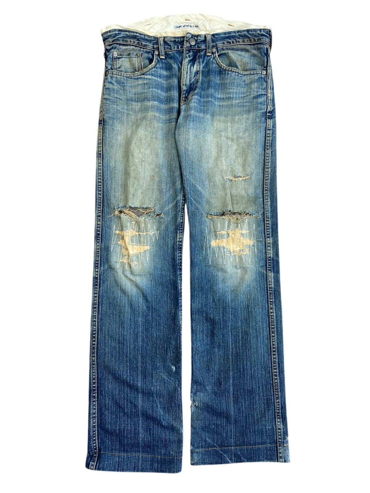 Japanese Brand Cosmic Wonder Jeans Distressed Mudwash Regular Fit Denim Size US 32 / EU 48 - 11 Thumbnail