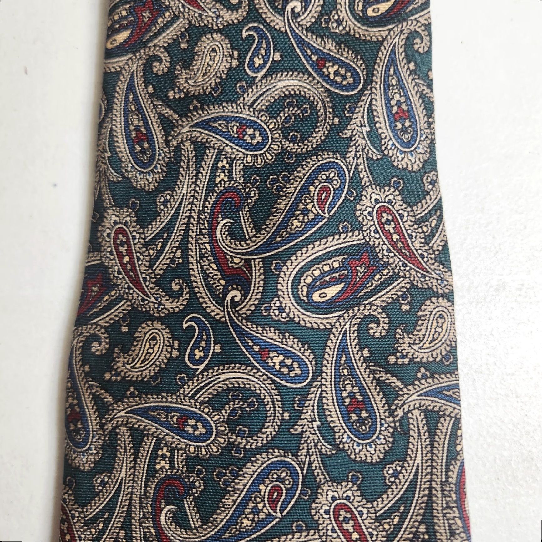 Oscar De La Renta VINTAGE Oscar de la Renta Couture Dark Green Paisley Silk Tie Men's Tie Classic 58" Adjustable Silk Paisley Green Fashion Designer Mens Size ONE SIZE - 4 Thumbnail
