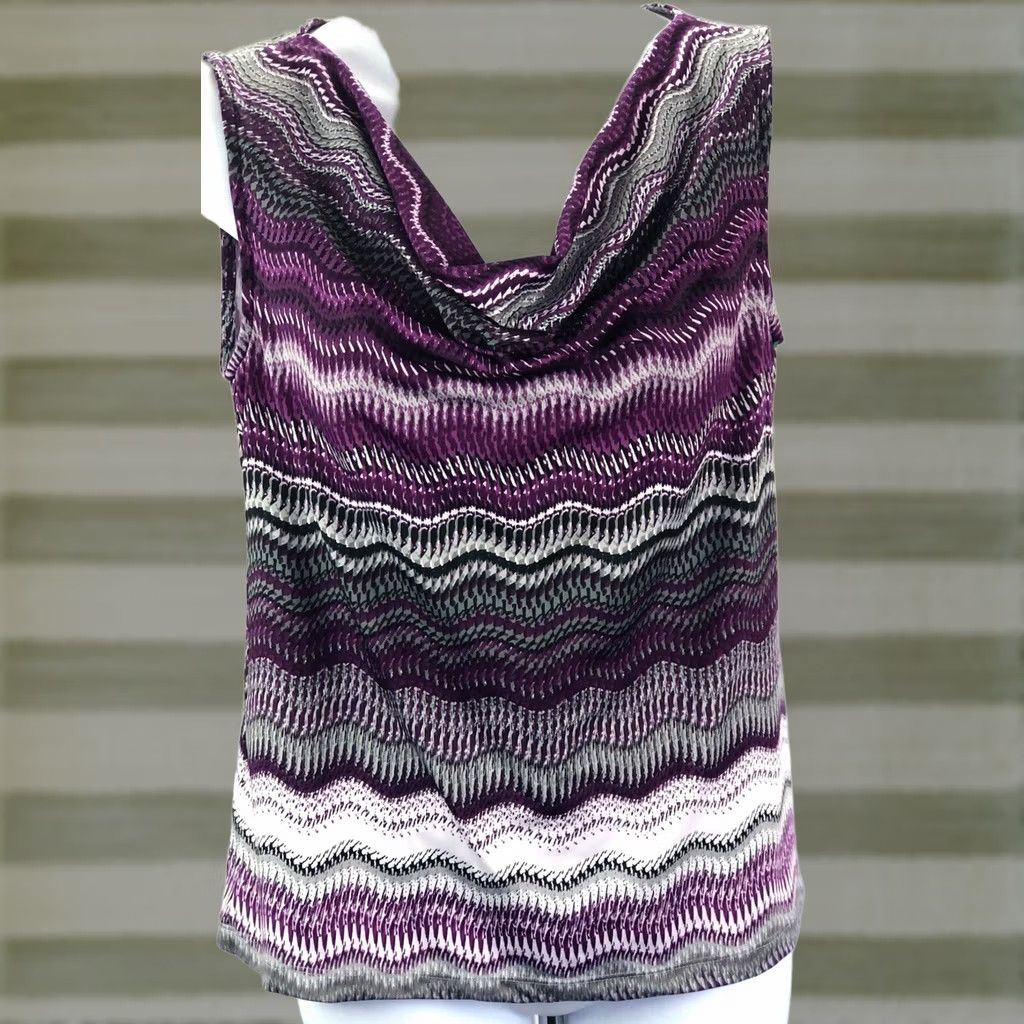 Vintage VINTAGE Tahari Blouse PS purple/gray Chevron cowl scoopneck Stretch Y2K Womens Size S / US 4 / IT 40 - 1 Thumbnail