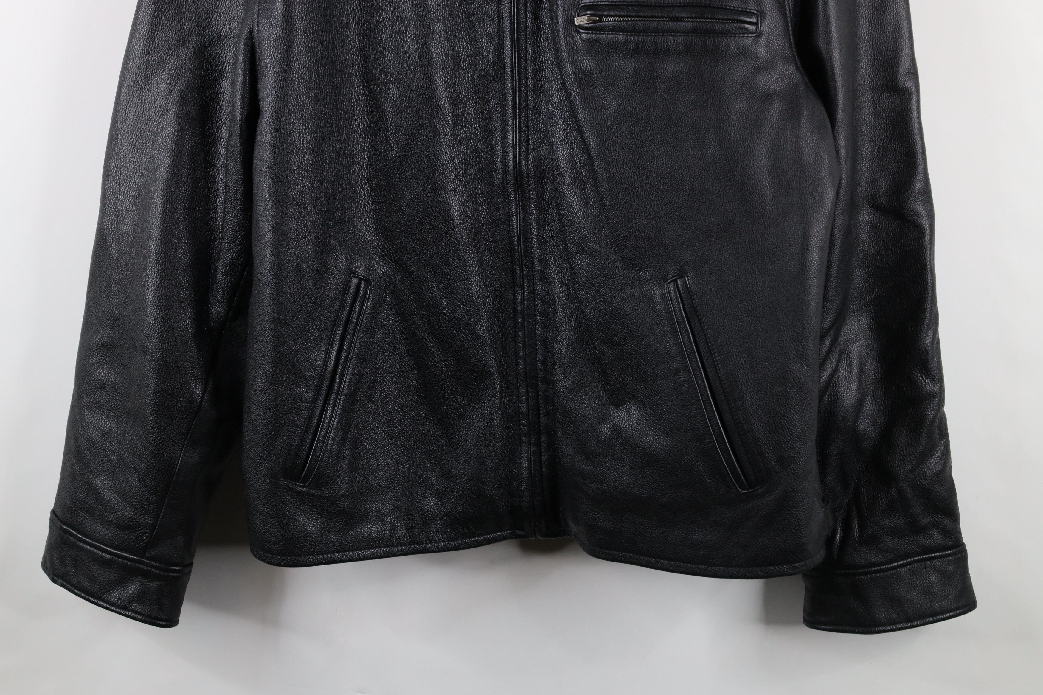 Guess × Vintage Vintage Y2K Guess Heavyweight Leather Collared Jacket Black Size US L / EU 52-54 / 3 - 3 Thumbnail
