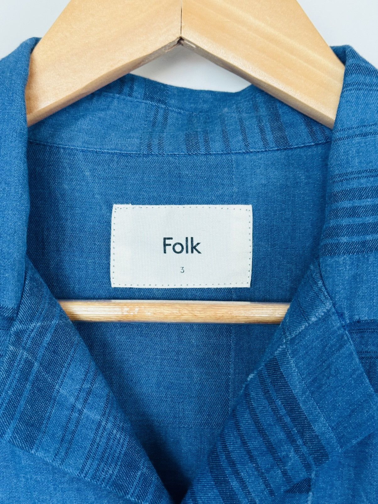 Folk Folk Camp Collar Frayed Patchwork Cotton Shirt indigo Blue 3 Size US M / EU 48-50 / 2 - 4 Thumbnail