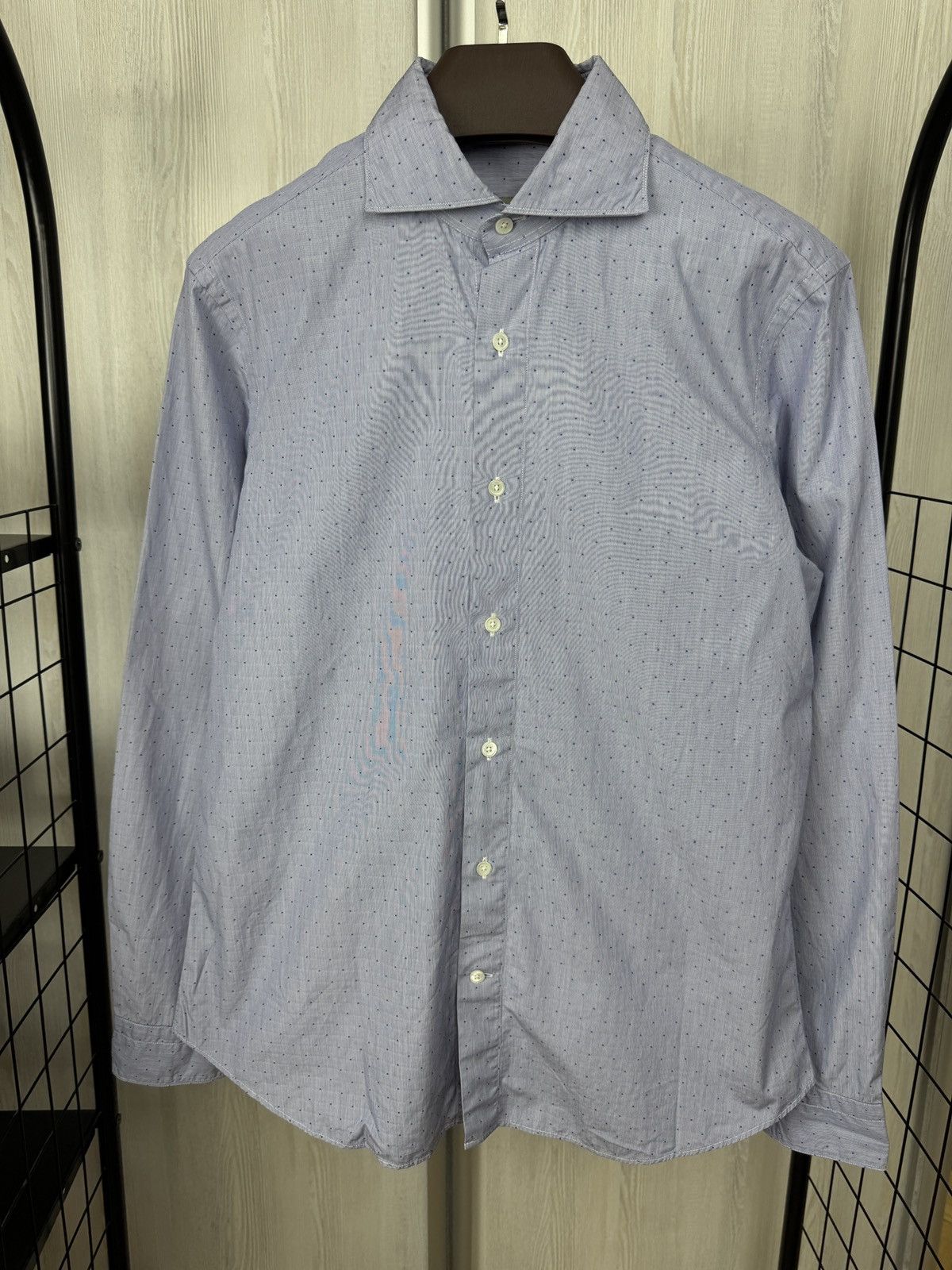 Boglioli Boglioli Dover polka dot pattern blue long sleeve shirt Size US L / EU 52-54 / 3 - 2 Thumbnail