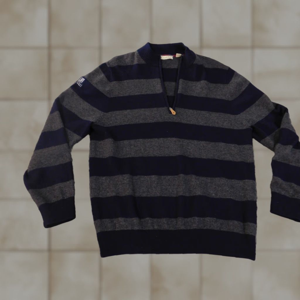 Vintage donald ross sweater mens large gray wool pullover 1/4 zip striped golf cardigan (no) Size US L / EU 52-54 / 3 - 1 Thumbnail