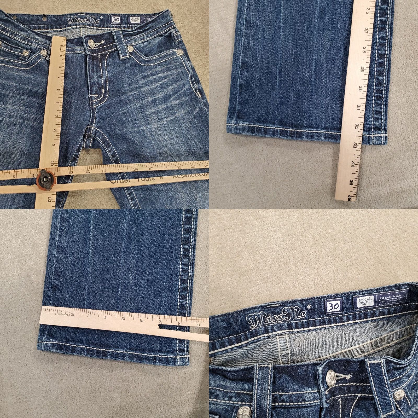 Miss Me VINTAGE Miss Me Jeans Womens 30 Boot Cut Blue Faded Dark Wash Rhinestones Fleur De Lis Jeans Womens 30 Blue Size 30" / US 8 / IT 44 - 8 Thumbnail