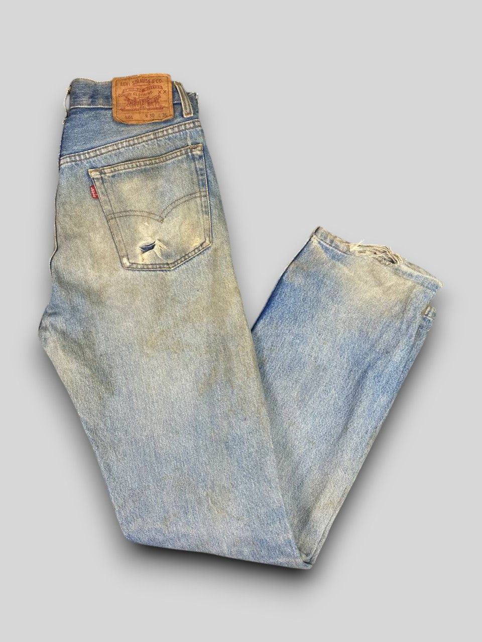Levi's vintage 90s levis 501 distressed denim nice design Size US 30 / EU 46 - 1 Thumbnail