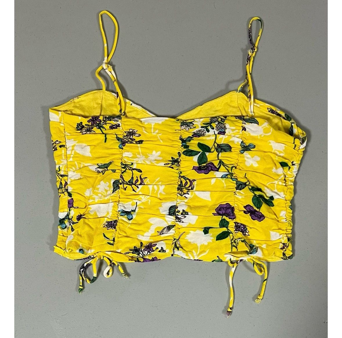 SKYLRK Yellow Floral Ruched Ties Crop Top Shirt Blouse Size S 🌼✨ Size S / US 4 / IT 40 - 3 Thumbnail