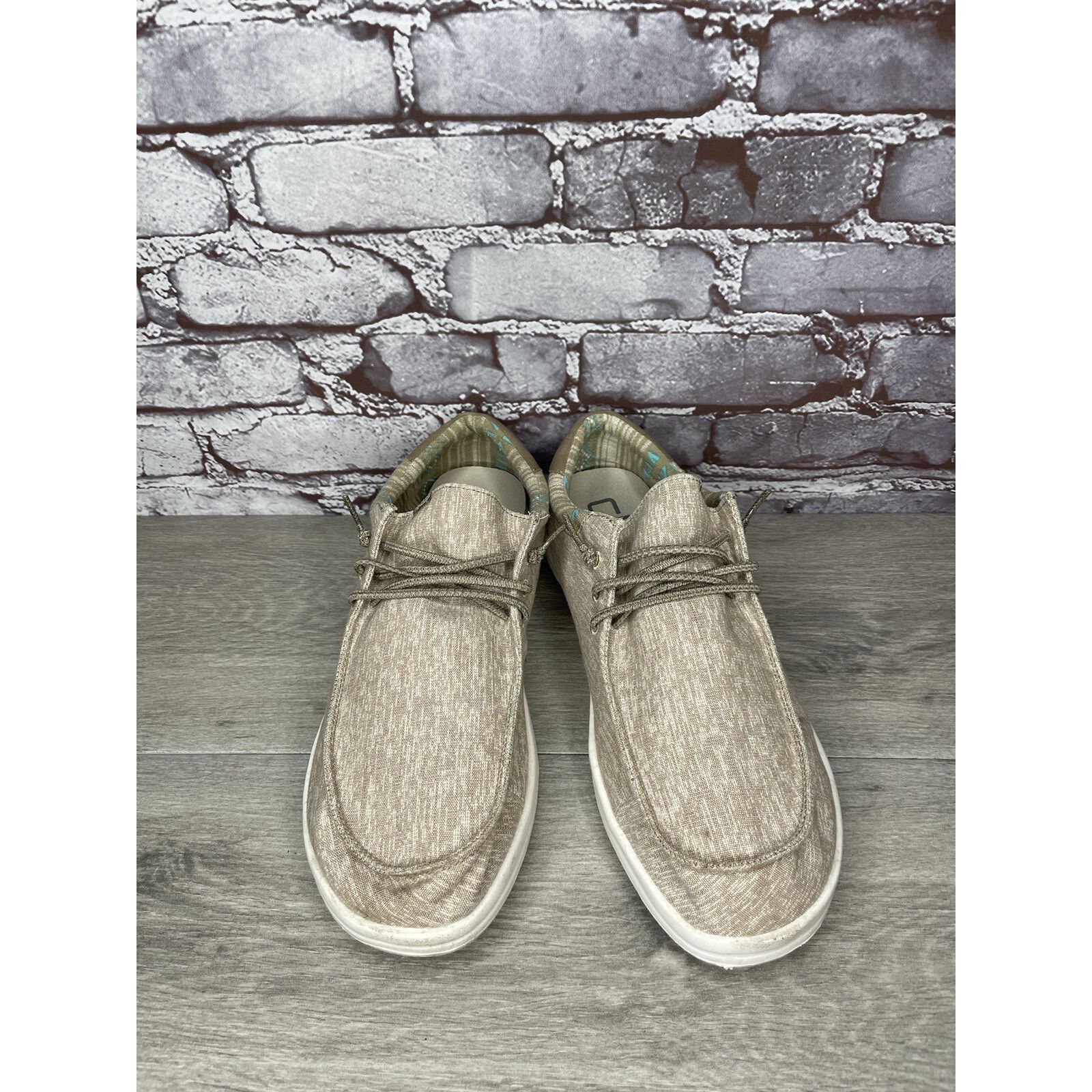 Other Hey Dude Paul Chambray Beige Canvas Fabric Lace Up Shoes Men Size US 12 / EU 45 - 13 Thumbnail