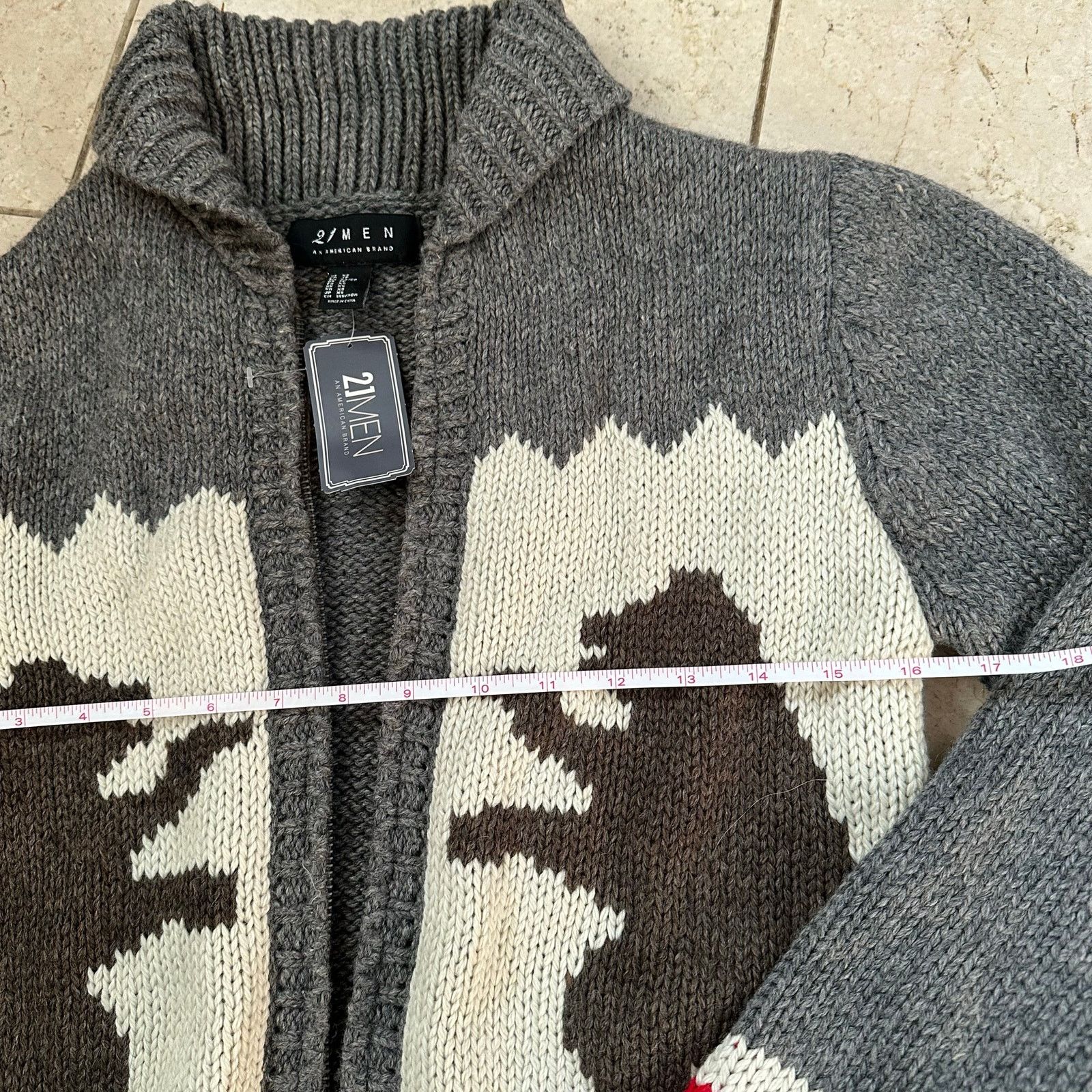 Forever 21 21 Men XS heavy knit front zip cardigan sweater bear gray Size US XS / EU 42 / 0 - 7 Thumbnail