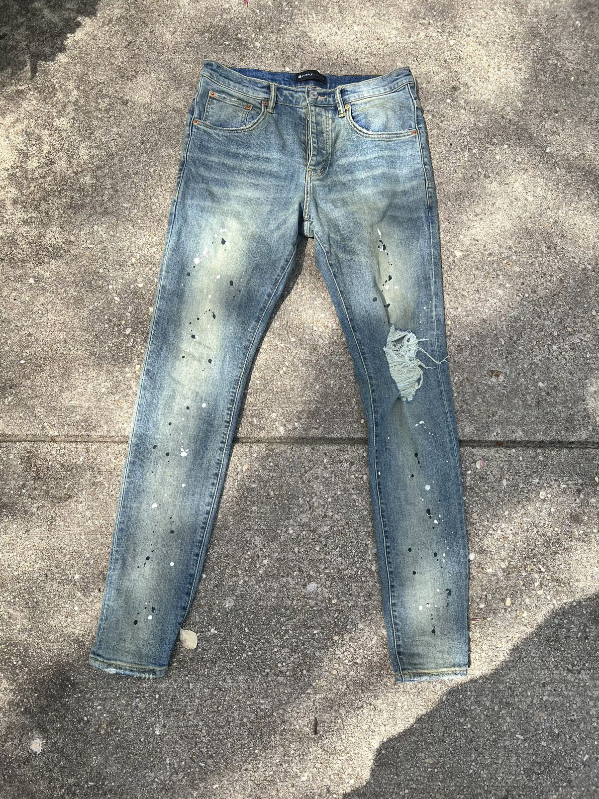 image of Purple Brand Paint Splatter Jeans in Blue, Men's (Size 31)