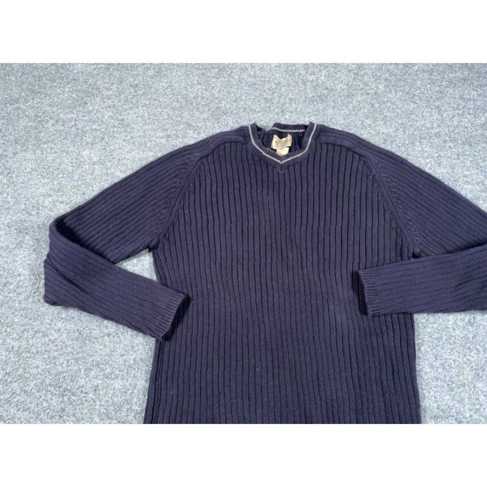 Vintage VINTAGE Sonoma Chunky-Knit Sweater Women's XL Dark Blue Ribbed V-Neck Punk Retro Hipster Size XL / US 12-14 / IT 48-50 - 7 Thumbnail
