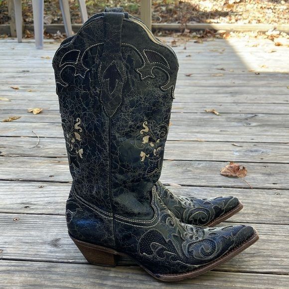 Corral Corral Vintage Black Goat Leather Snake Western Cowboy Cowgi Size US 9 / IT 39 - 6 Thumbnail