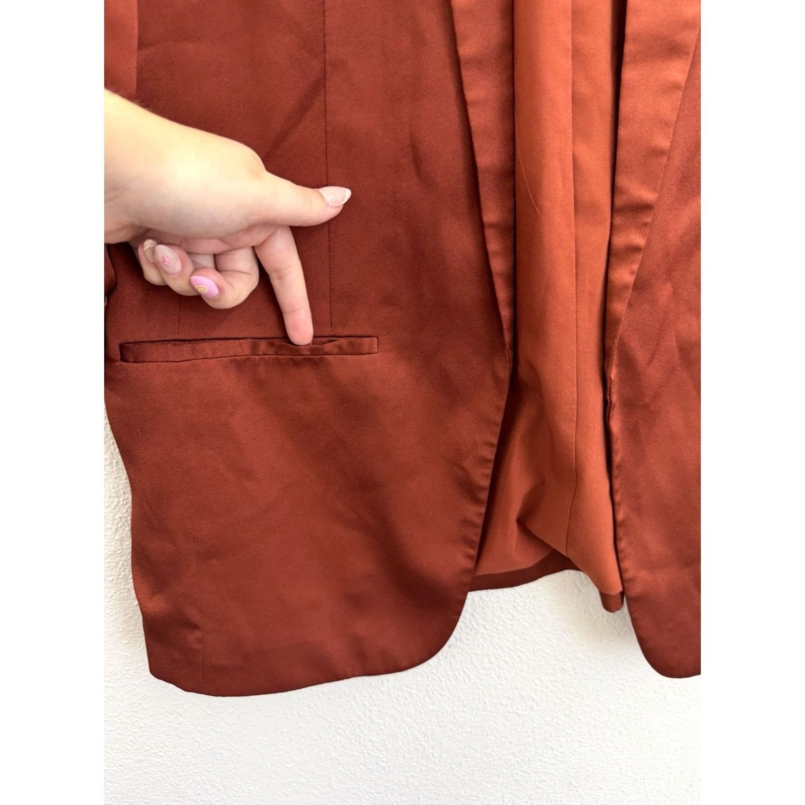 Express Express Blazer Shirt Womens Large Orange Long Sleeve Open Front Lined Size L / US 10 / IT 46 - 3 Thumbnail