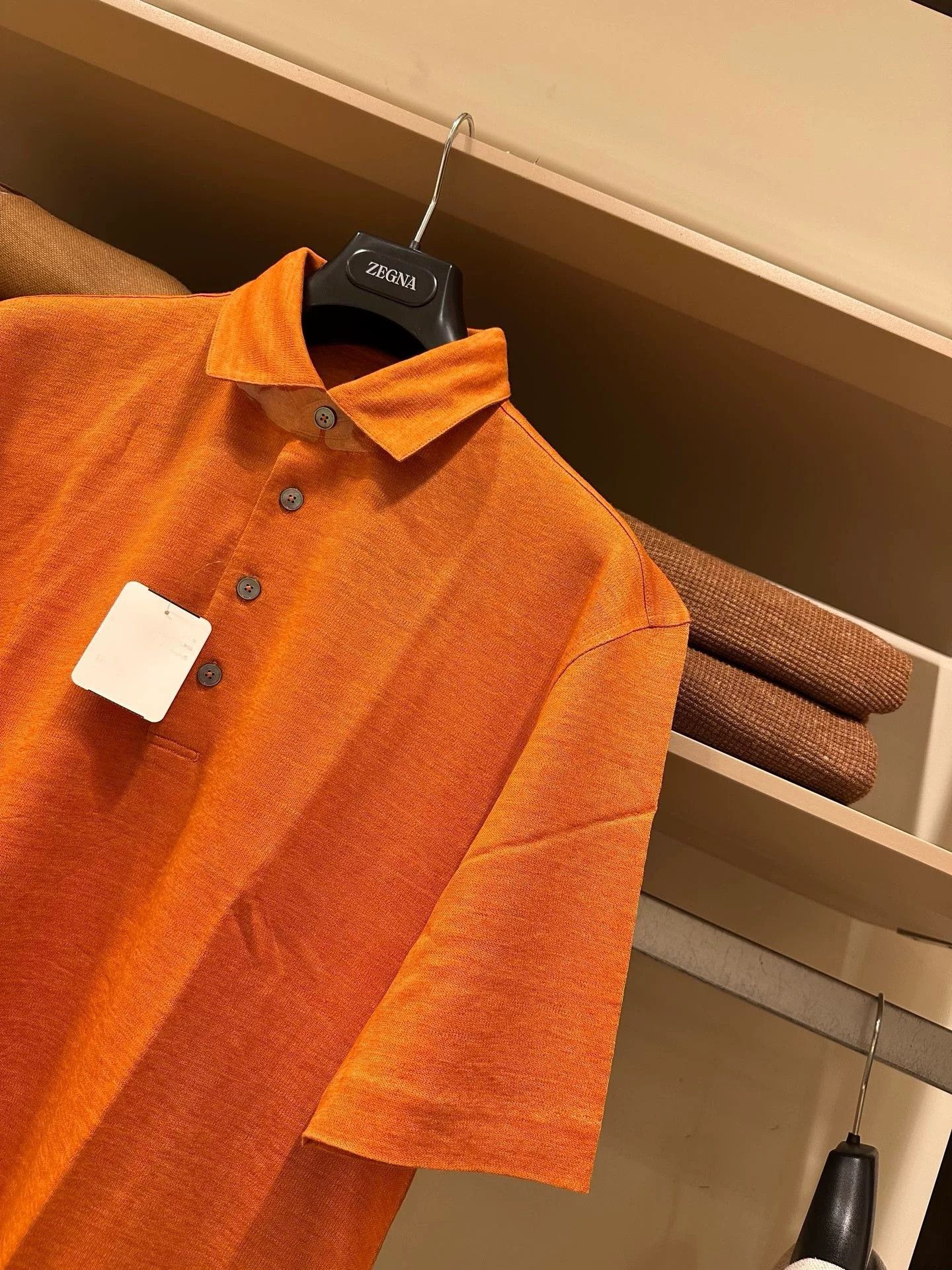 Ermenegildo Zegna Zegna Men's Orange Linen Polo Shirt Size US M / EU 48-50 / 2 - 4 Thumbnail