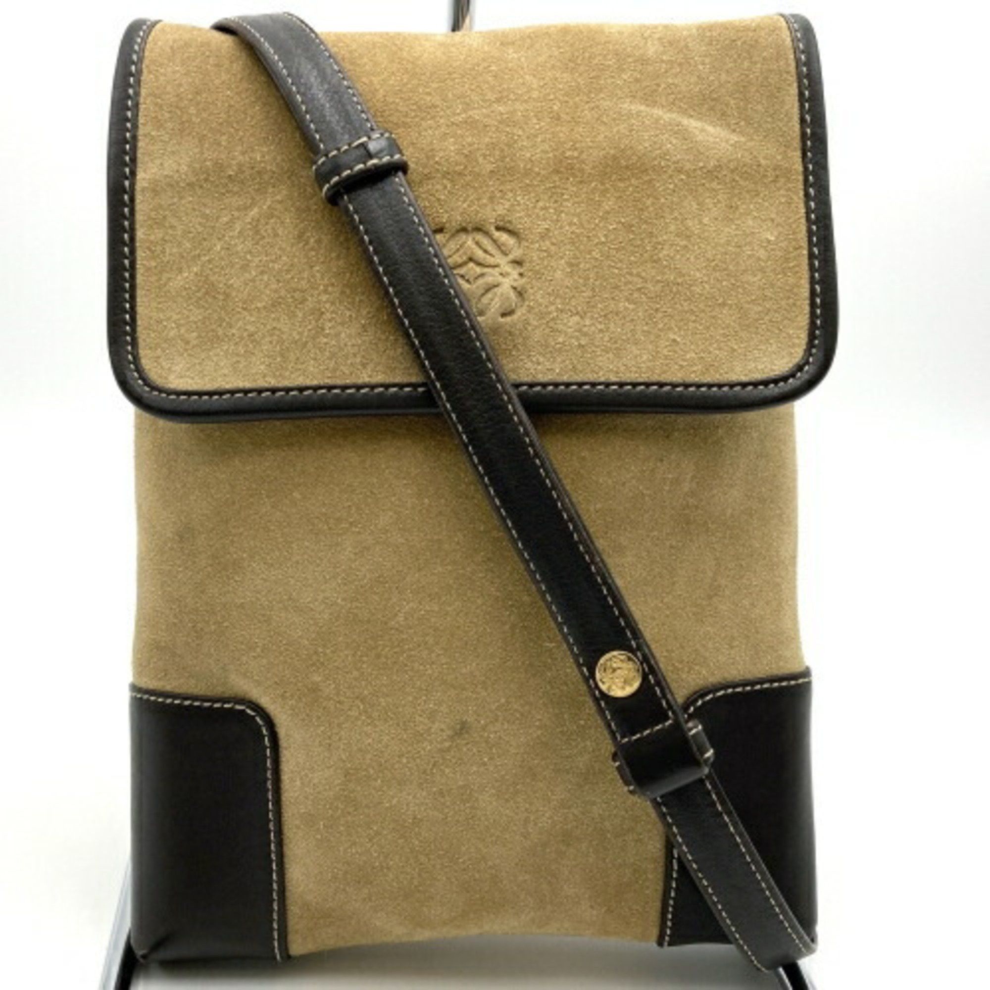 image of Loewe Shoulder Bag Anagram Beige Brown Suede Leather Ladies Fashion Medium It31Ab3Ey4W8, Women's