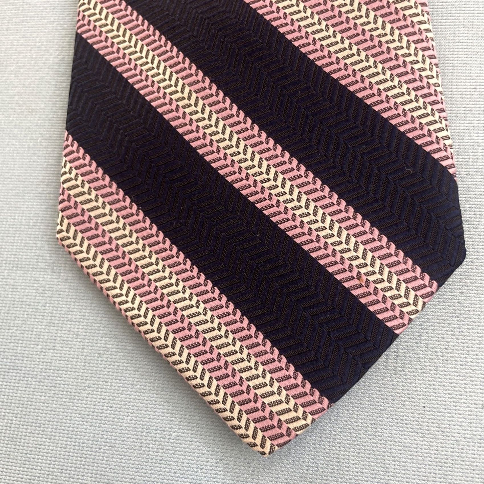 Pinko VINTAGE NeckTie Pink Blue Repp Stripe Polyester Thick Woven Retro Disco 70s Wide 4x56 Mens Size ONE SIZE - 2 Thumbnail