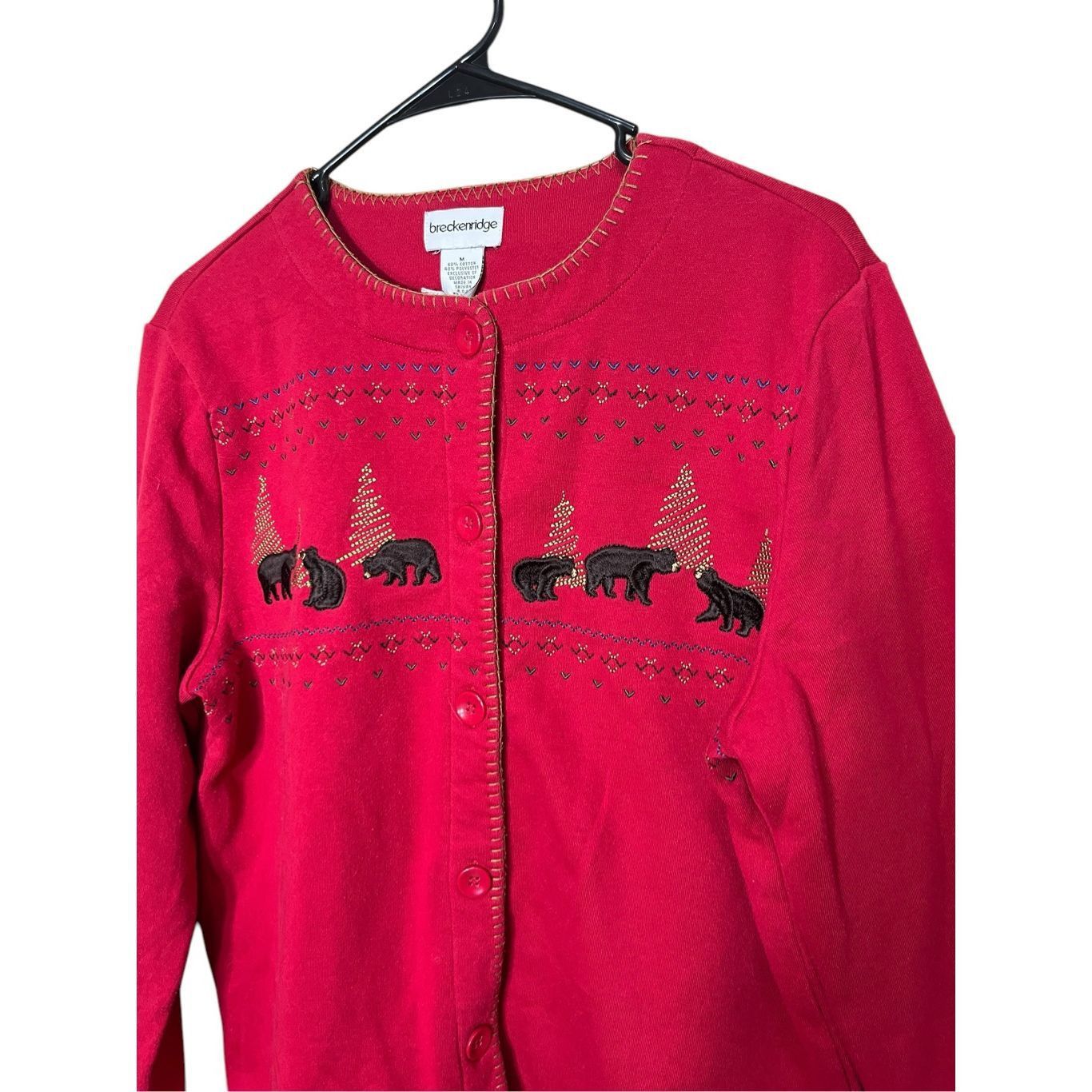Other Breckenridge Sweater Cardigan Red Brown Bear Embroidered Gol Size M / US 6-8 / IT 42-44 - 2 Thumbnail