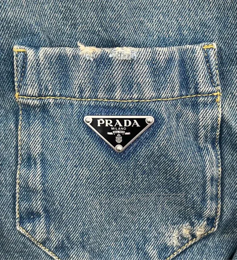 Prada Prada Blue triangle single-breasted denim jacket with shor Size XS / US 0-2 / IT 36-38 - 3 Thumbnail