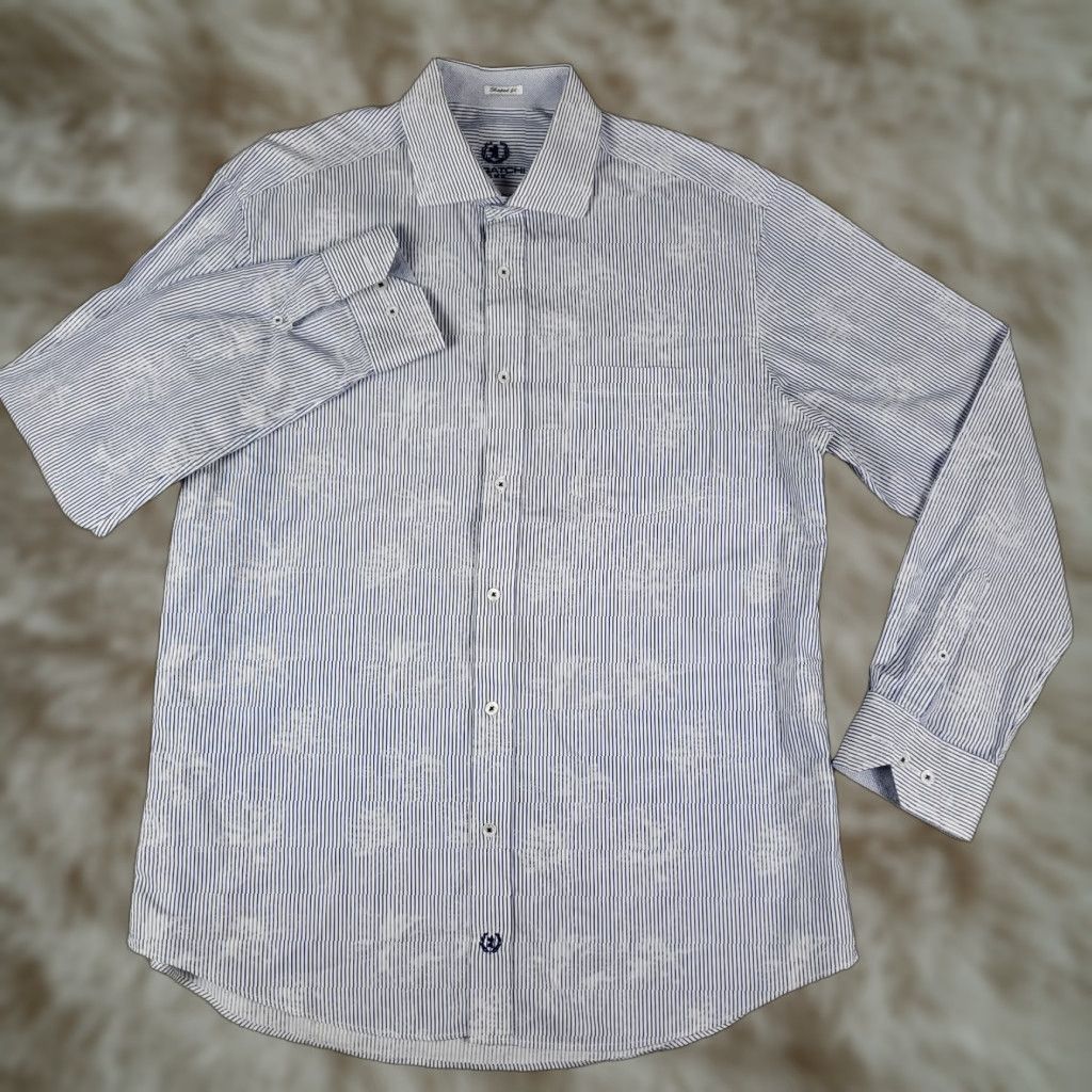 BUGATCHI Bugatchi Shirt Mens XL Blue Striped Floral Shaped Fit Button Up Long Sleeve Size US XL / EU 56 / 4 - 1 Thumbnail