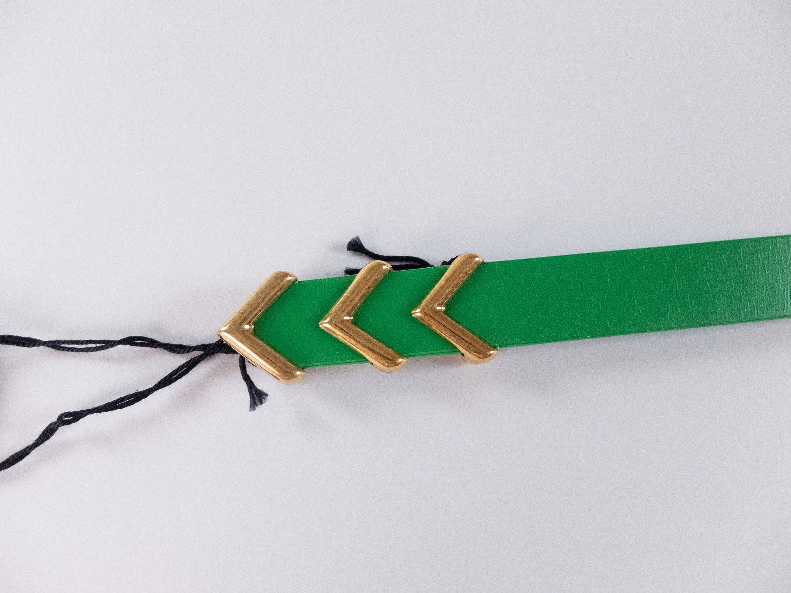 Bottega Veneta BOTTEGA VENETA green & gold chevron leather belt 90 Size 36 - 3 Thumbnail