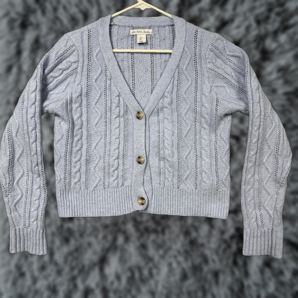 Vintage London Kaye Cardigan Sweater Womens L Blue Cable Knit Button Classic Cozy Preppy Size L / US 10 / IT 46 - 1 Thumbnail