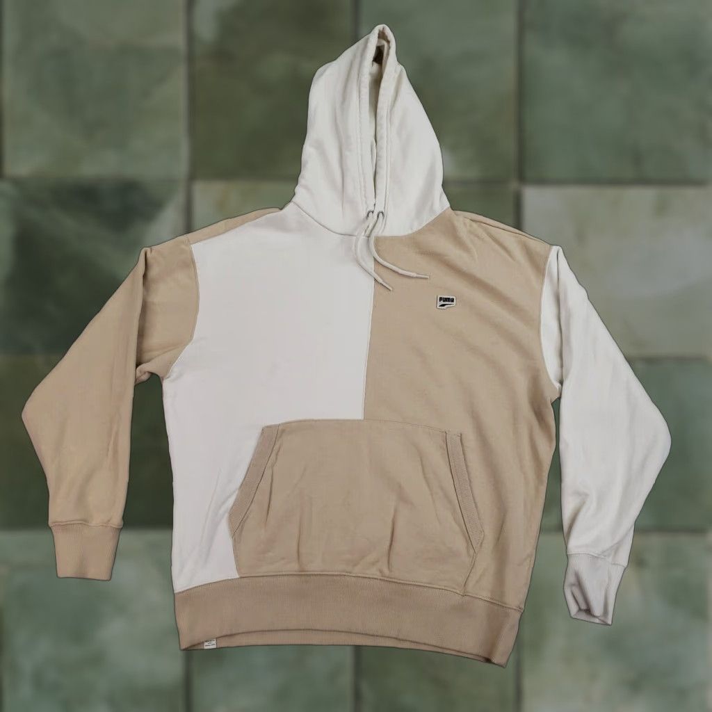Puma Puma Hoodie Mens Size Medium Brown White Sweatshirt Long Sleeve Pockets Hooded Pullover Size US M / EU 48-50 / 2 - 1 Thumbnail