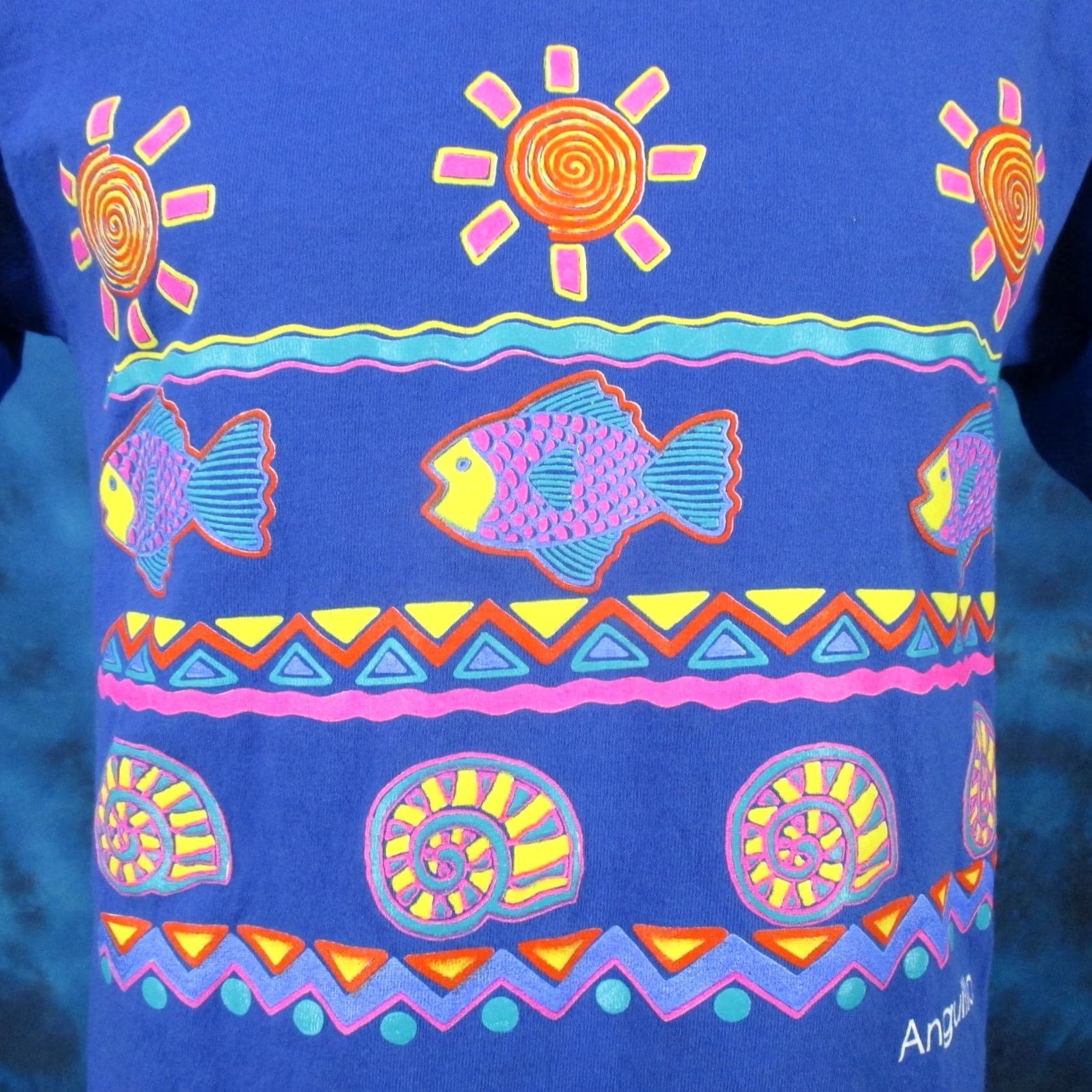 Fruit Of The Loom VINTAGE Anguilla Cartoon Art T-Shirt S Beach 80s 90s Cotton Nike? Size US S / EU 44-46 / 1 - 5 Thumbnail