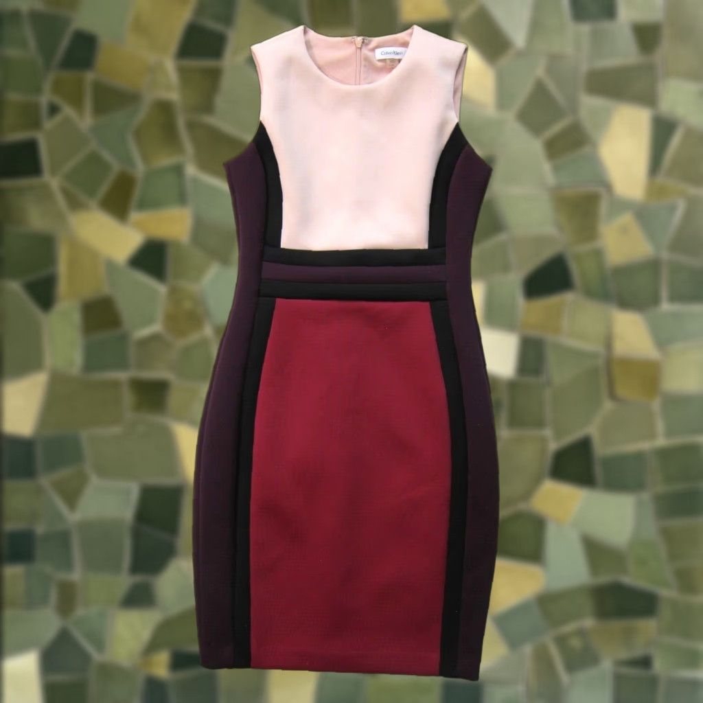 Calvin Klein Calvin Klein Dress Women Sleeveless Pink Black Stretch Fitted Pencil Straight Midi 4"} Size S / US 4 / IT 40 - 1 Thumbnail