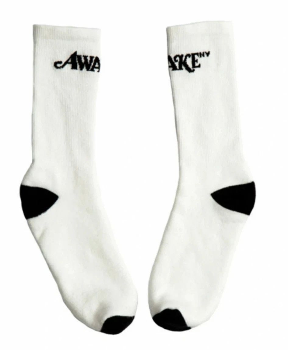 Awake NY Awake NY - White/navy Classic Logo Knit Socks crew Size ONE SIZE - 1 Thumbnail