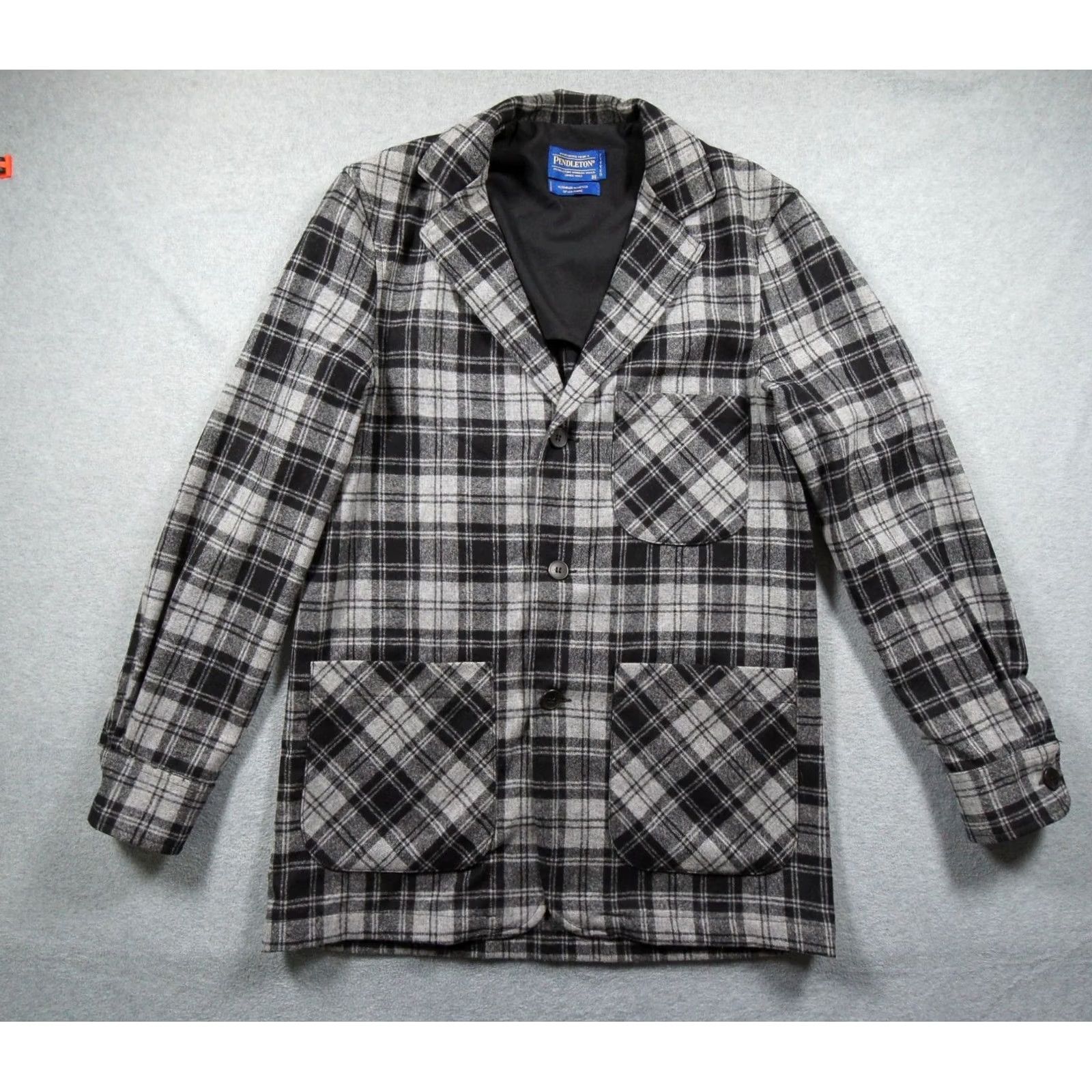 Pendleton Pendleton Blazer Mens Medium Black Gray Wool Jacket Fitted Douglas Tartan Plaid Size 40R - 2 Thumbnail