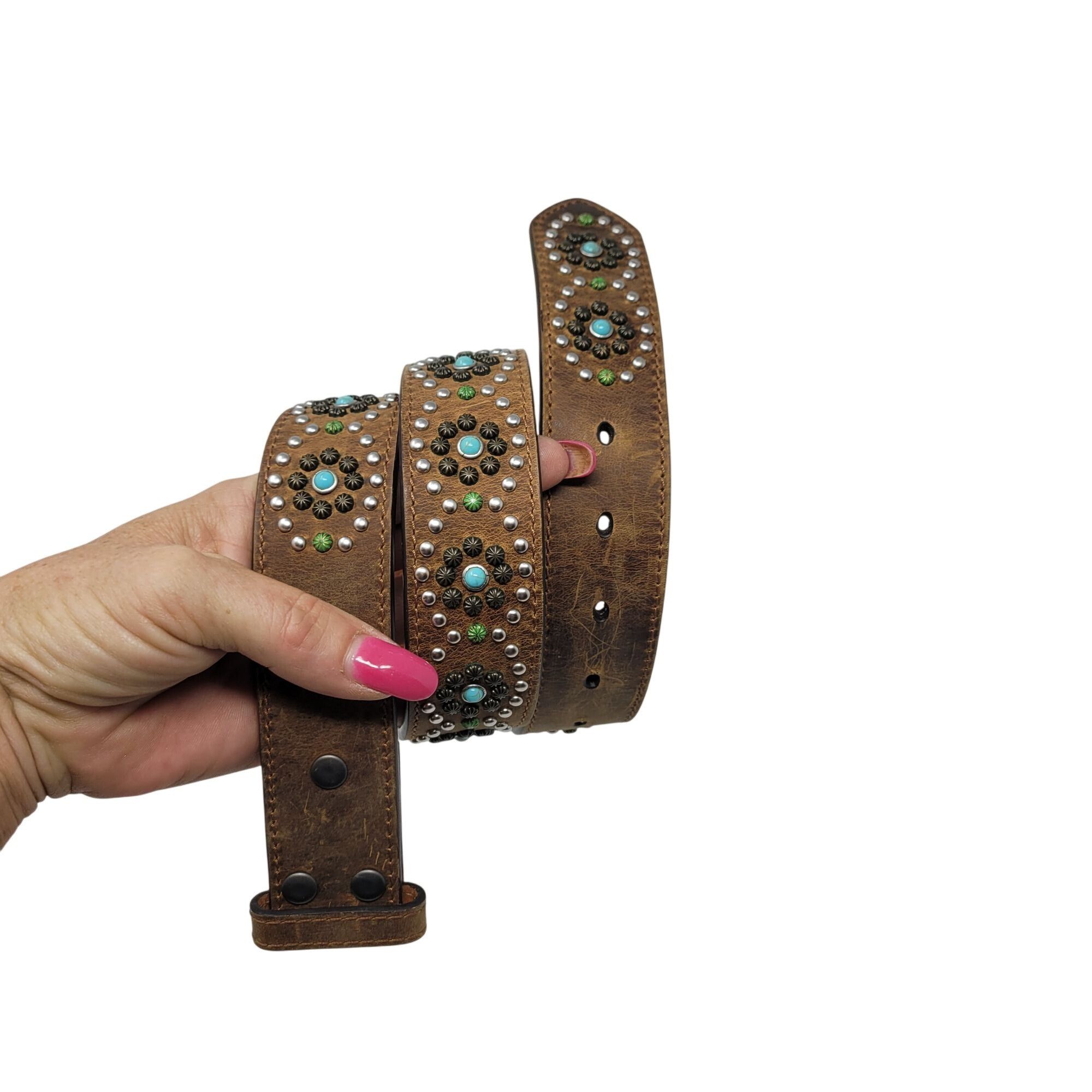 Nocona Leather Western Belt Studs Stones 30