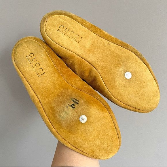 Gucci Gucci Mustard Suede Sheepskin Lined Slippers - 5, fits SMALL Size US 5 / IT 35 - 7 Thumbnail