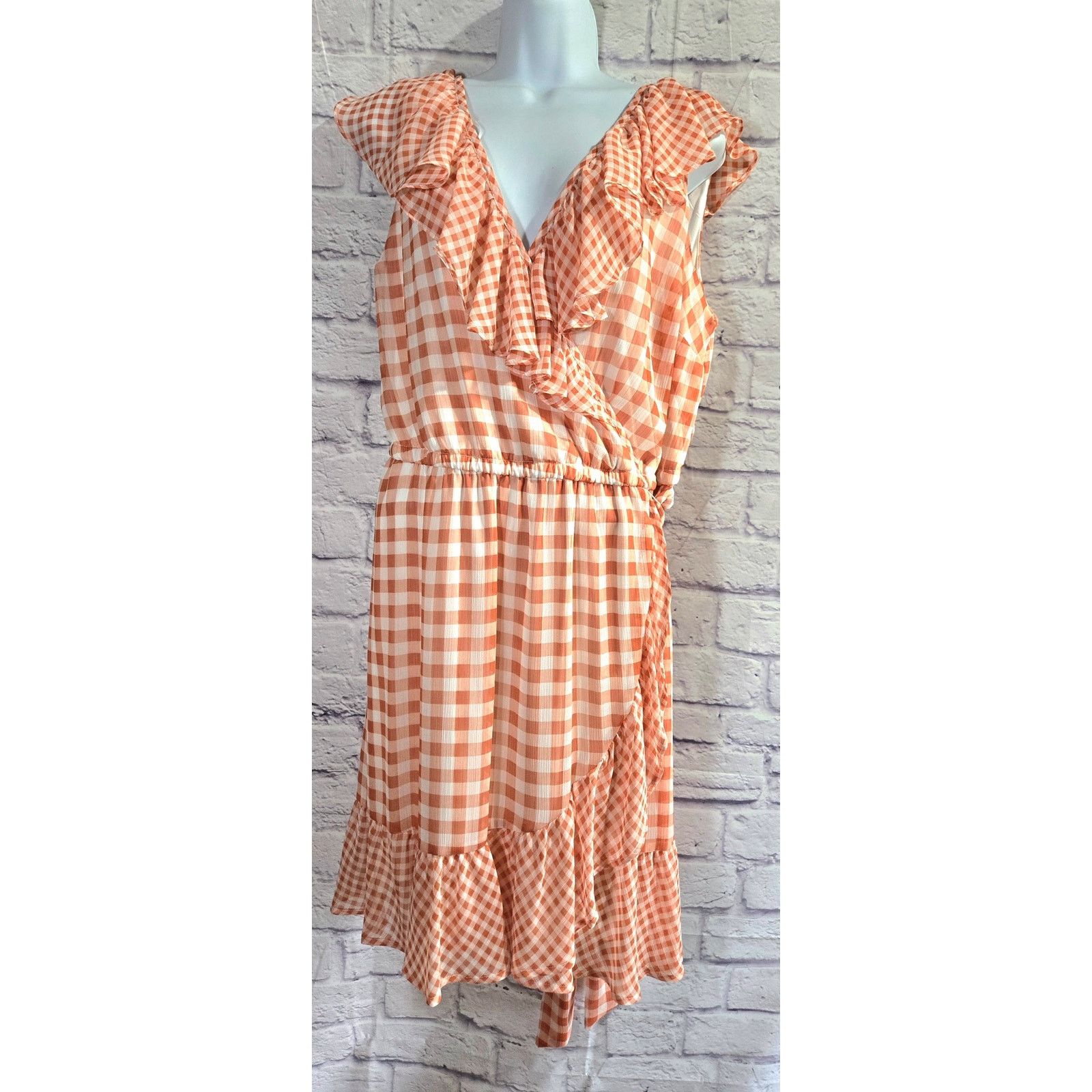 Lauren Conrad Lauren Conrad Orange White Check Crisscross Ruffle Dress 0X Size XL / US 12-14 / IT 48-50 - 1 Thumbnail