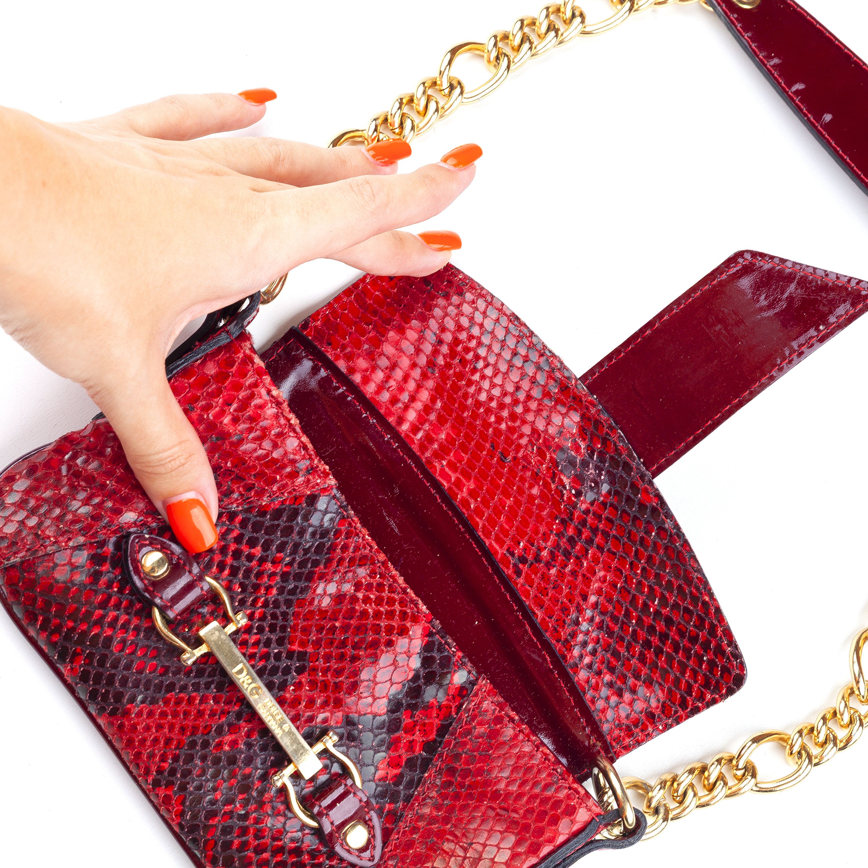 Dolce & Gabbana Dolce & Gabbana Red Python Patent Leather Mini Shoulder Bag Size ONE SIZE - 7 Thumbnail