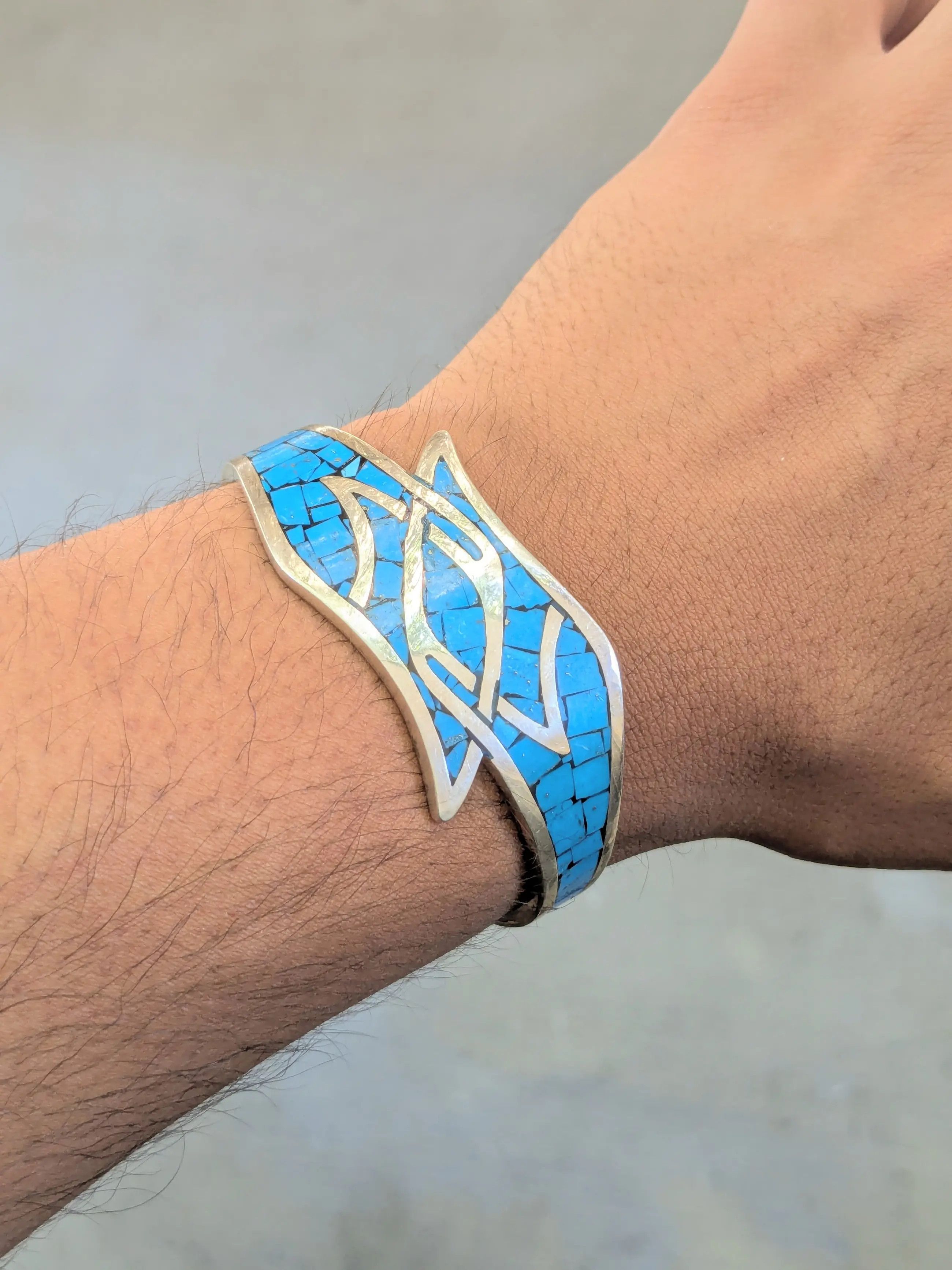 Jewelry × Vintage Vintage Sterling Silver Bracelet Turquoise Cuff Mexico 5.25" Size ONE SIZE - 10 Thumbnail