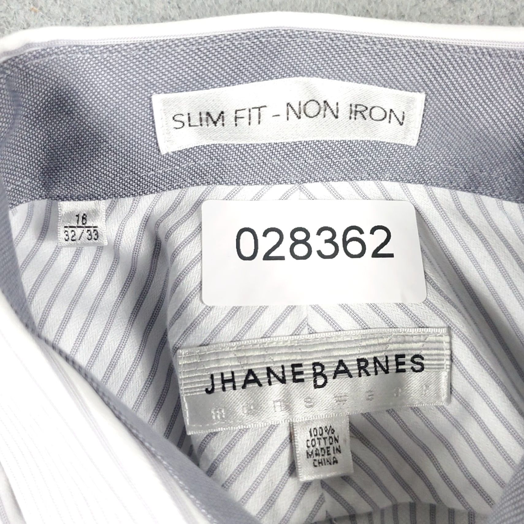 Vintage Jhane Barnes Gray Striped Dress Shirt Mens 16 Regular Fit Long Sleeve Button Up Size 42R - 7 Thumbnail