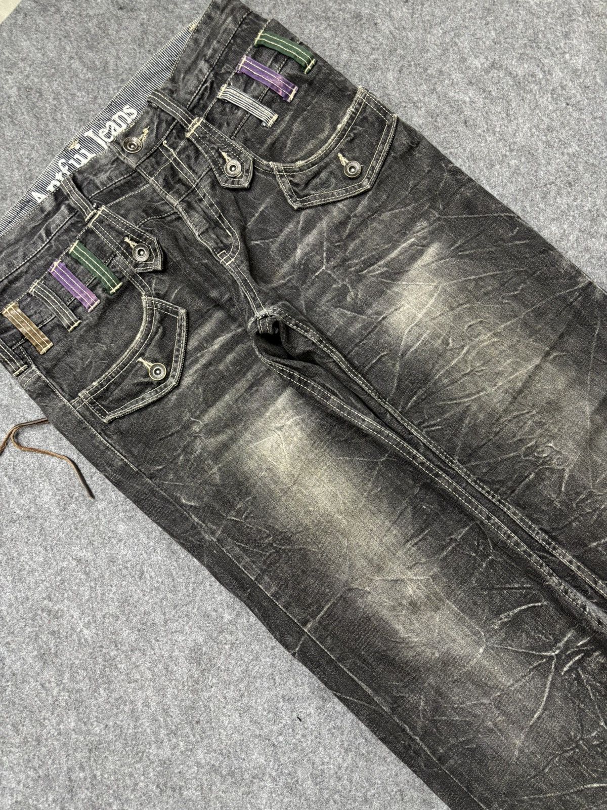 Japanese Brand 💥Cracked Fades💥Antfui Double Waist Black Wash Denim F642 Size US 32 / EU 48 - 11 Thumbnail