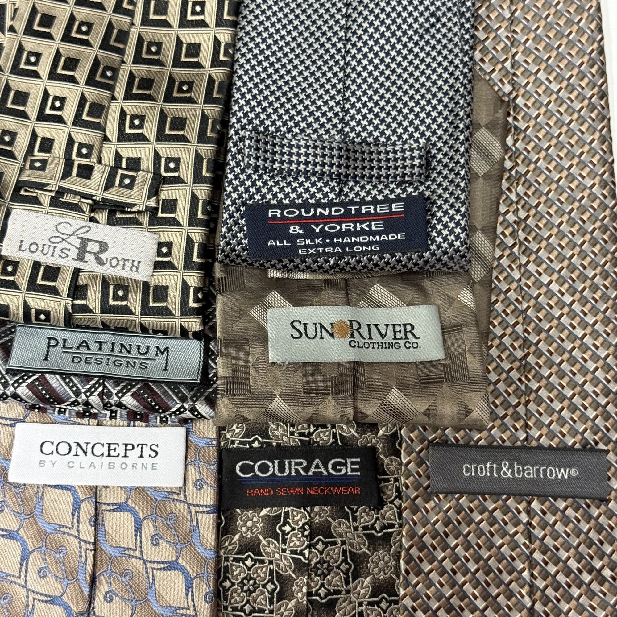 Roundtree & Yorke 7 pc DESIGNER Metallic GEOMETRIC Woven Silk Necktie Lot Size ONE SIZE - 2 Thumbnail