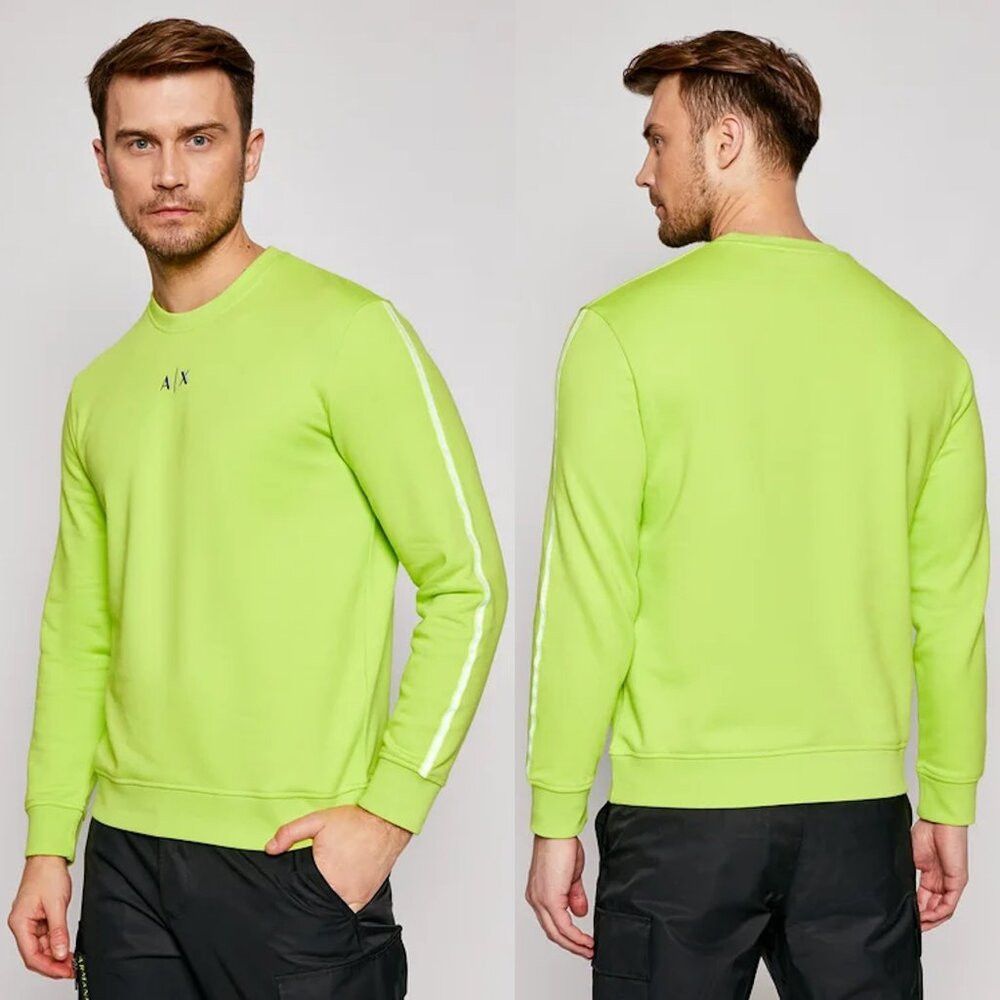 Armani Exchange NWT New ARMANI EXCHANGE Logo Stripes Neon Yellow Sweatshirt Size US M / EU 48-50 / 2 - 1 Thumbnail