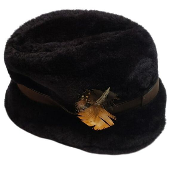 Vintage Vintage Cossack Hat Fedora Folded Hat Faux Fur Feather Size ONE SIZE - 6 Thumbnail