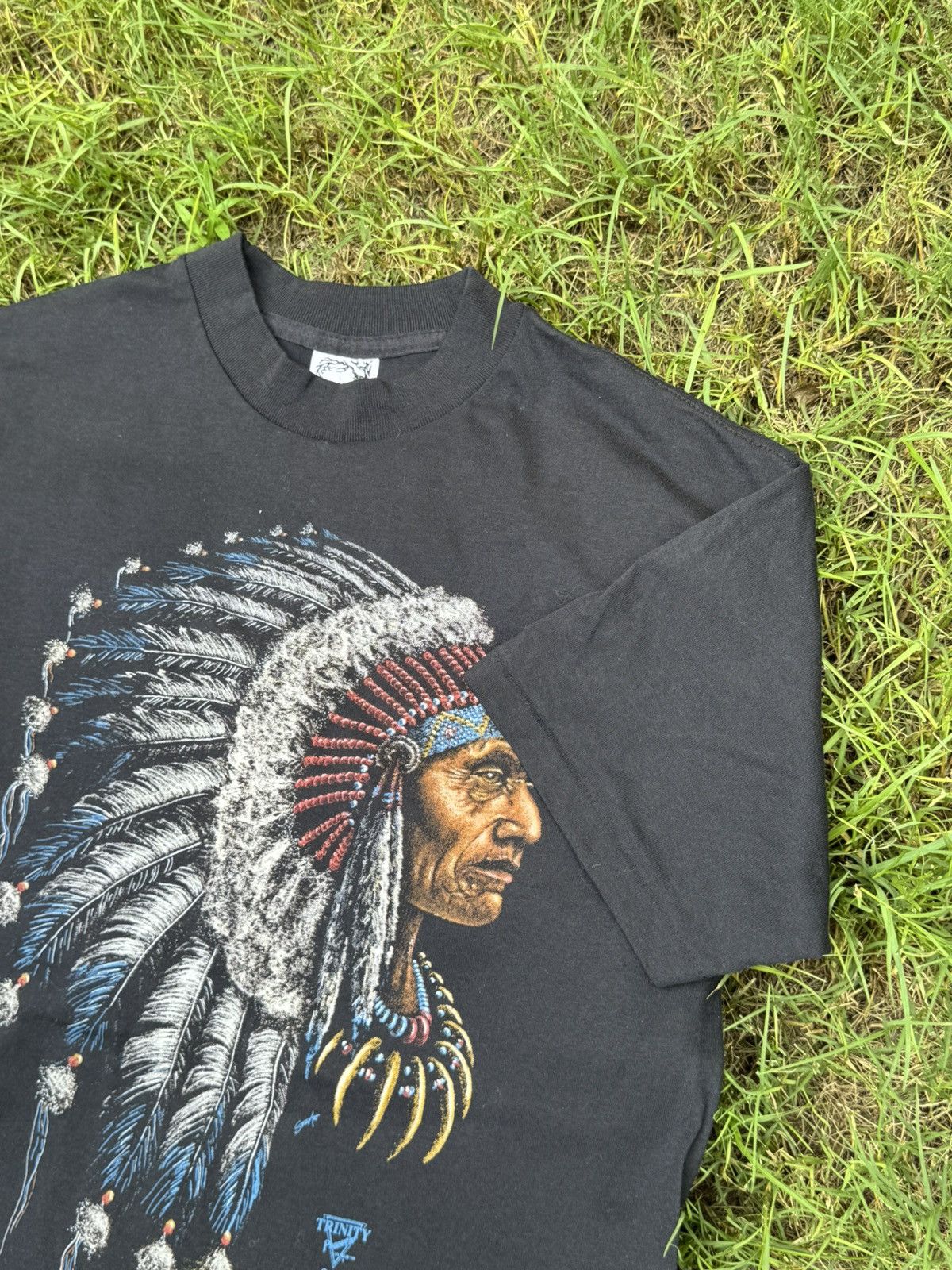 Vintage 1991 vintage black Trinity Indian Chief cotton t-shirt Size US L / EU 52-54 / 3 - 5 Thumbnail