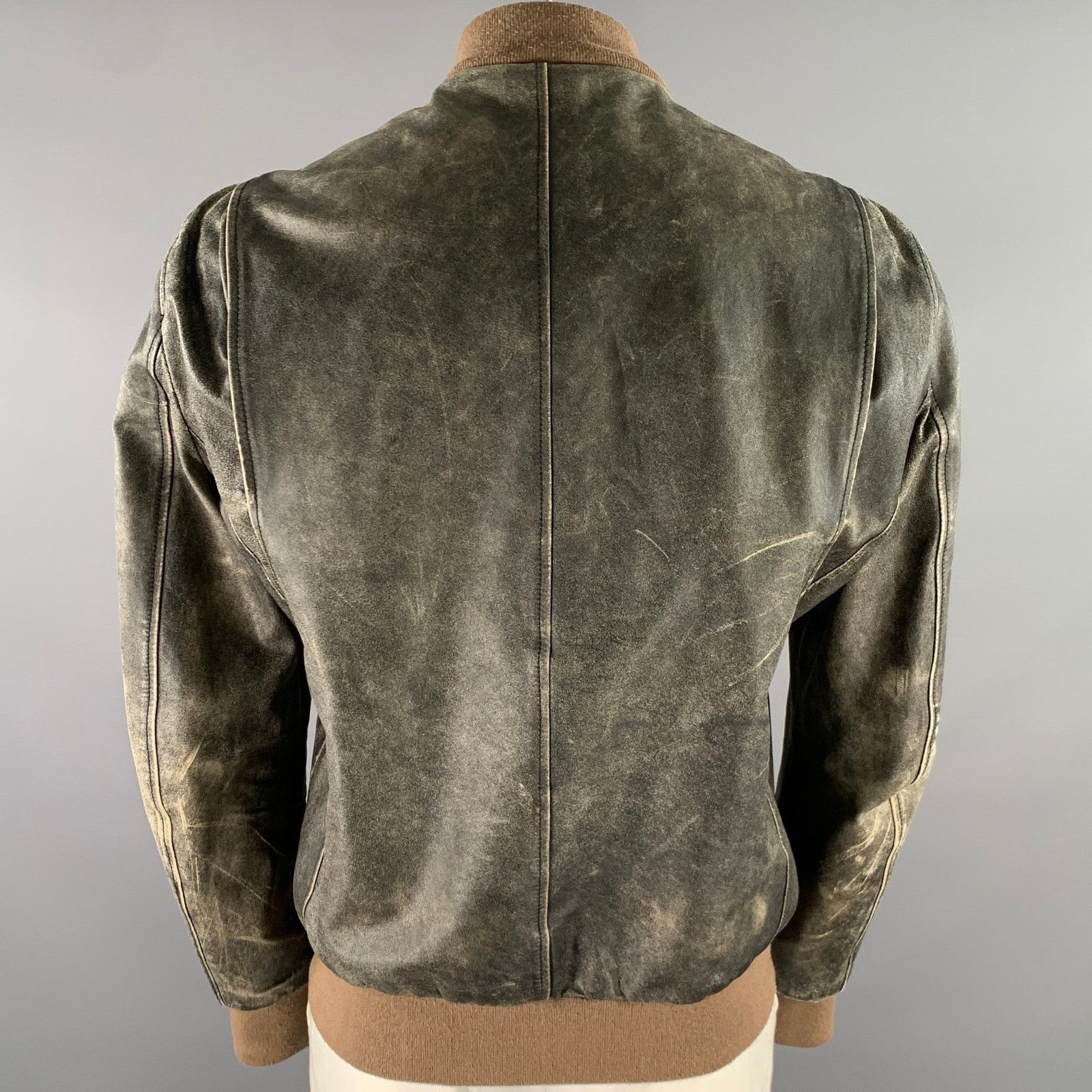 Marc Jacobs MARC JACOBS XXL Black Tan Distressed Leather Bomber Coat Size US XXL / EU 58 / 5 - 4 Thumbnail