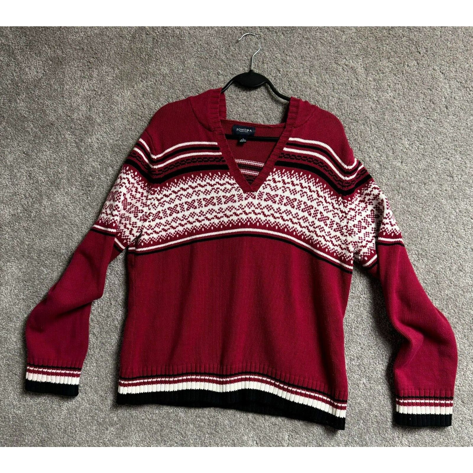 Sonoma Vintage Hooded Sweater Womens L Fair Isle Grandpa 90s Y2K Size L / US 10 / IT 46 - 1 Thumbnail