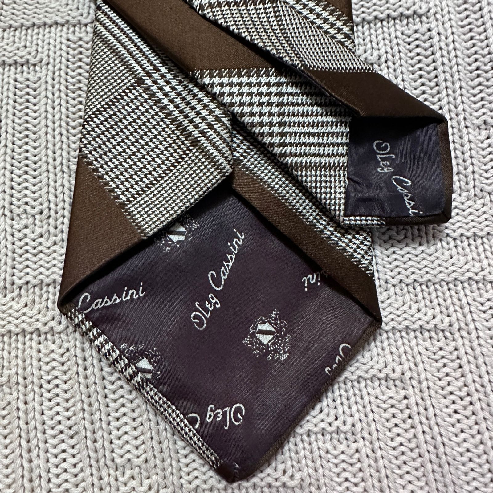 Oleg Cassini Vintage Oleg Cassini brown houndstooth striped men's tie Size ONE SIZE - 3 Thumbnail