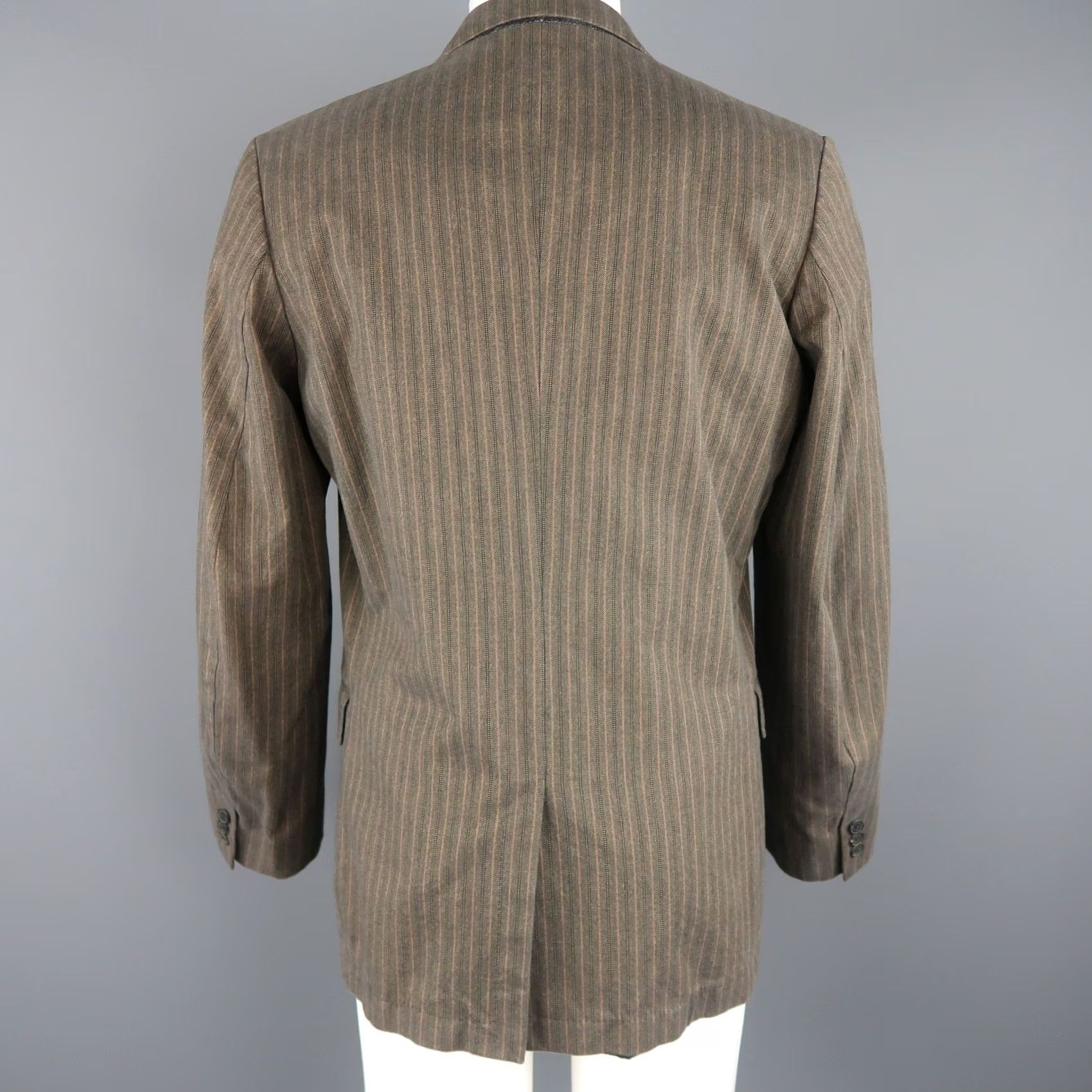 Dries Van Noten DRIES VAN NOTEN Sport Coat Size 38 Brown Cotton Herringbone Stripe Mens Size US XXS / EU 40 - 4 Thumbnail