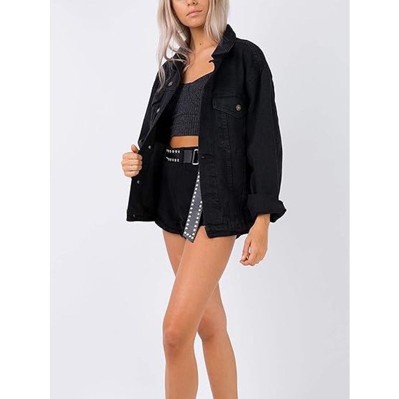 Other Justalwart Jean Jacket Women Oversized Black Denim Jacket Size L / US 10 / IT 46 - 5 Thumbnail
