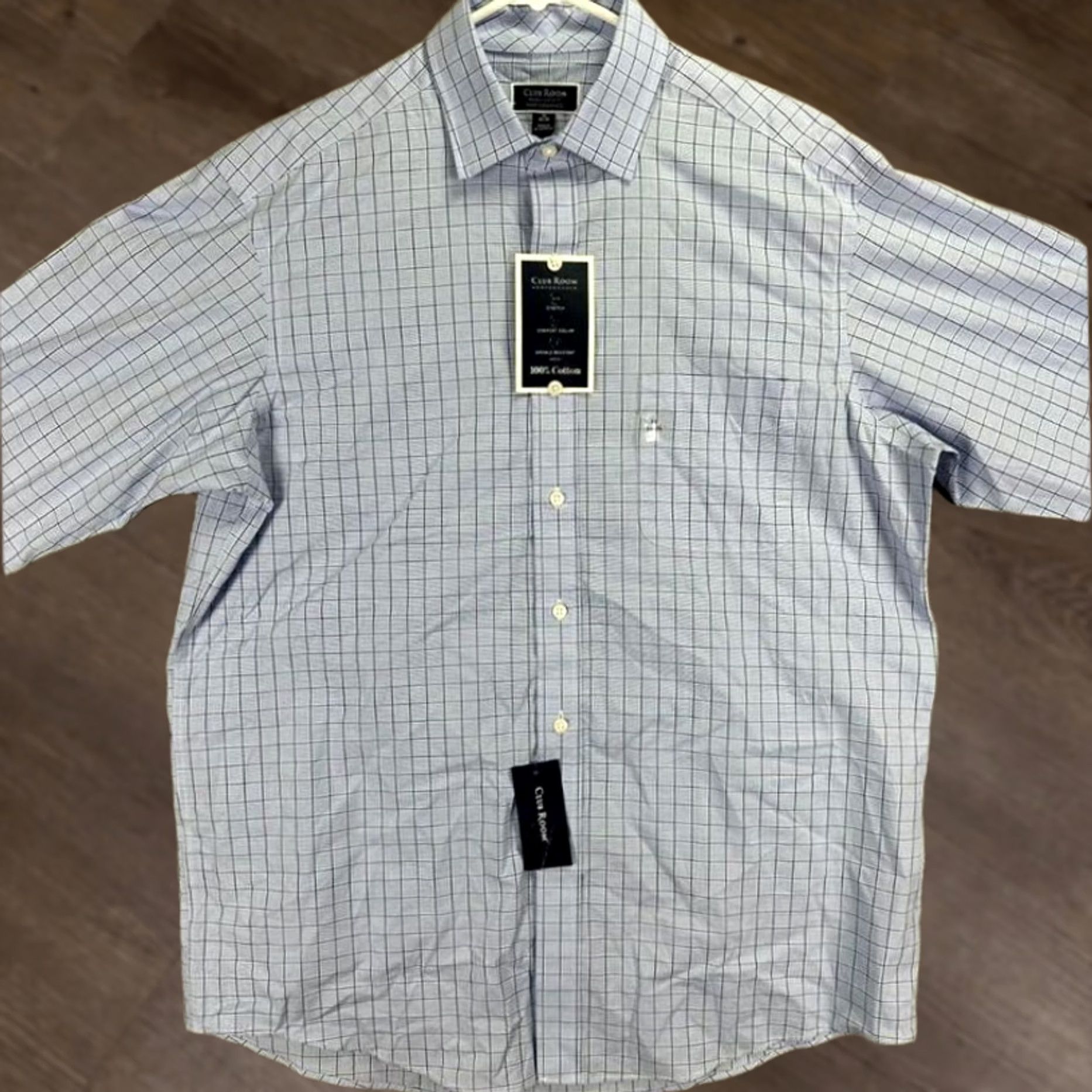 Club Room Club Room Dress Shirt Mens Blue Checkered Regular Fit 16 34-35 NEW Size 42R - 1 Thumbnail
